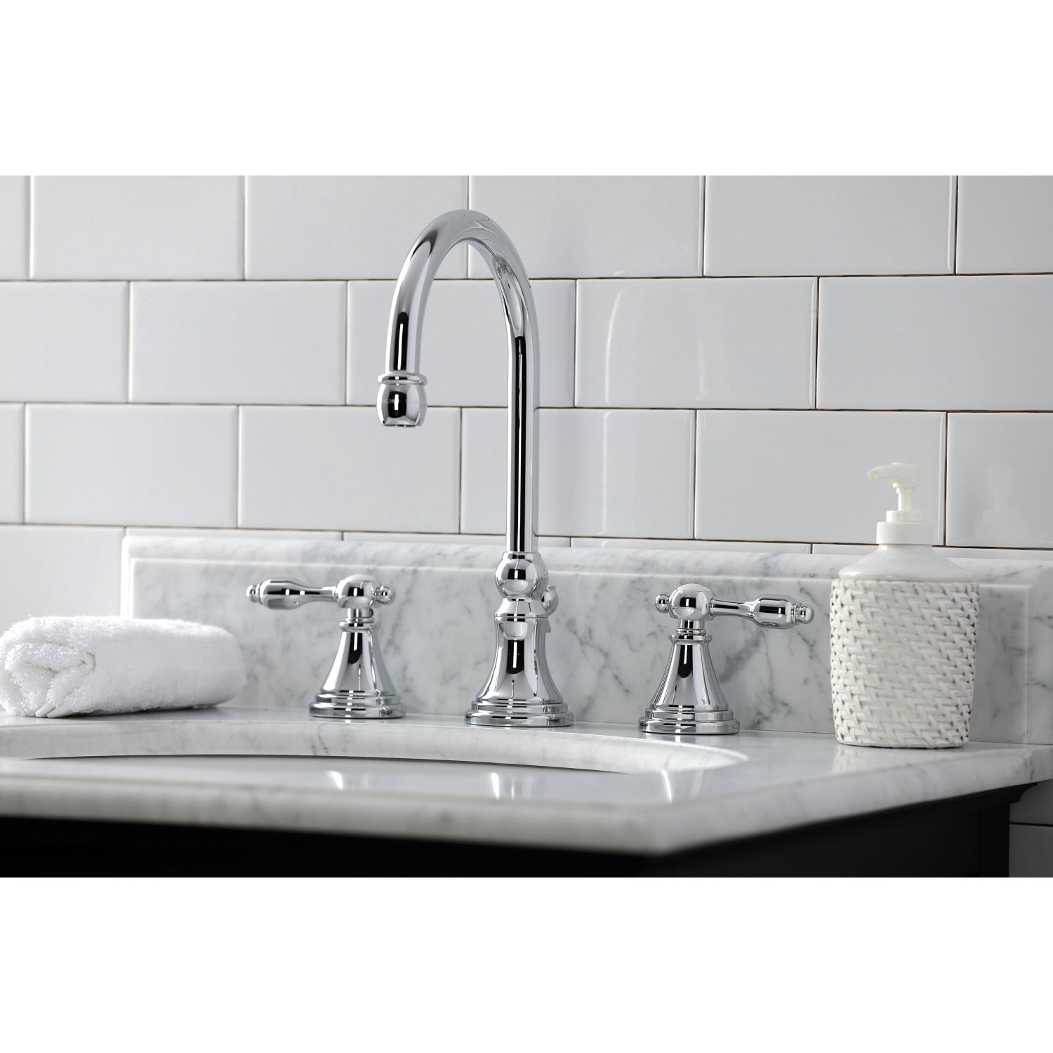 Kingston Brass KS2981TAL Tudor Widespread Bathroom Faucet with Brass Pop-Up, Polished Chrome