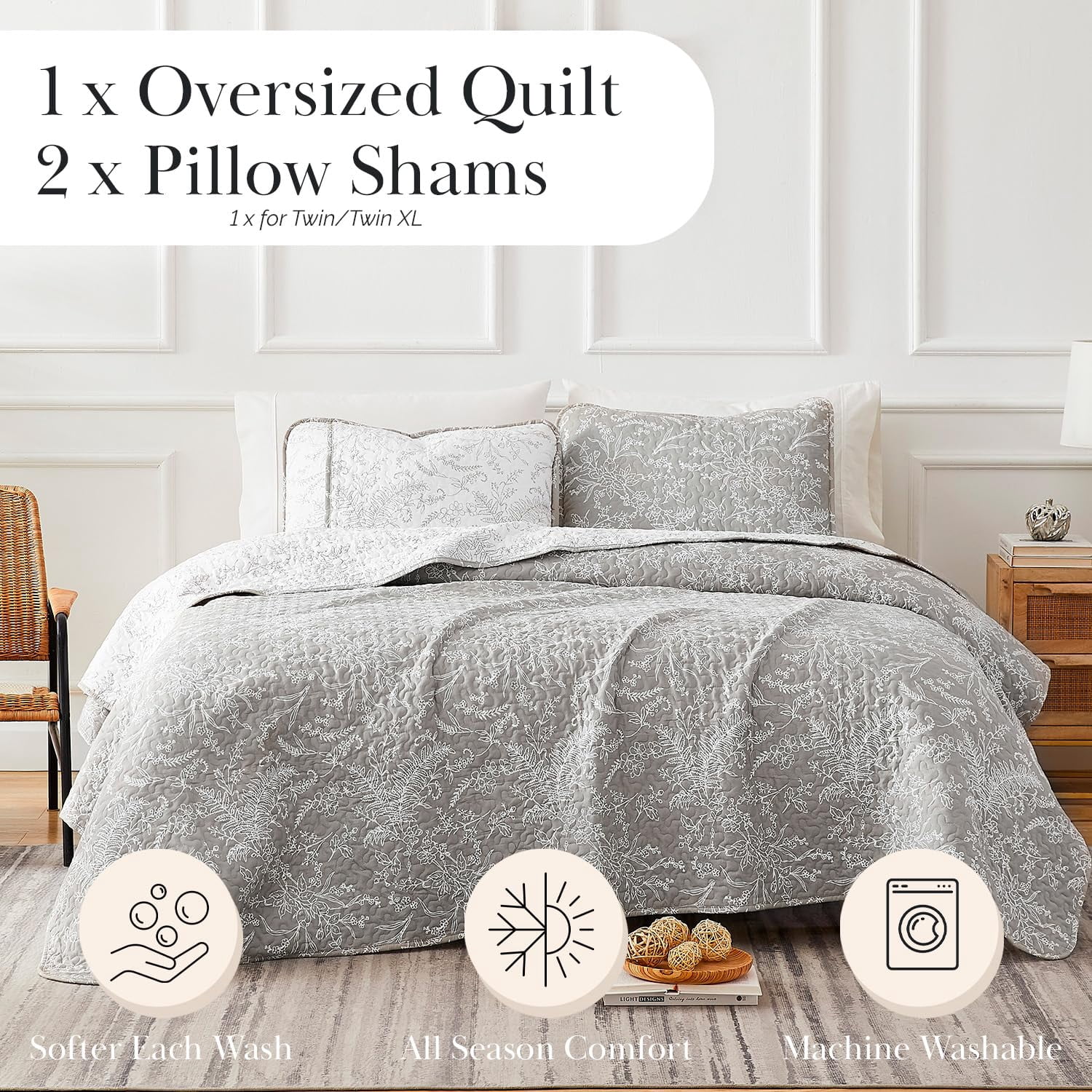 Winter Brush Print Soft & Supreme Quality Reversible Lightweight Quilt Set