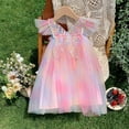 thumbnail image 2 of Hfolob Robes Filles Robe d'Été en Tulle Manches Volantes Robe Princesse avec Vêtements Papillon Coloré, 2 of 4
