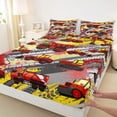 thumbnail image 3 of Homewish Kids Boys Red Truck 4pcs Bed Sheets,Cartoon Car Theme King Sheets,Graffiti Splash Super Cozy Sheet Set,Lightweight Room Decor, 3 of 7