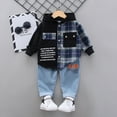 thumbnail image 2 of Baby Boy Outfits Boys Girls Long Sleeve Patchwork Plaid Prints Hooded Shirt Tops Pants Baby Boy Clothes Navy 2 Years-3 Years, 2 of 4