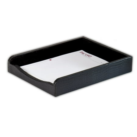 Crocodile Leather Pencil Cup - Black Crocodile Embossed Leather Letter Tray