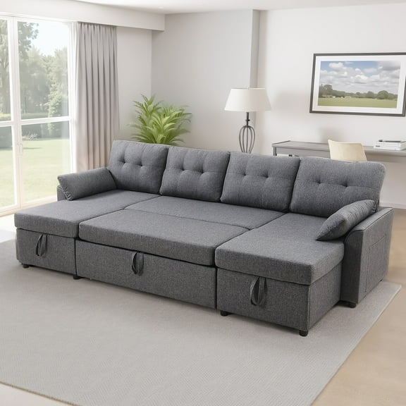 KFFKFF 105*50" Sofa Bed, Convertible Sectional Sofa with 300L Storage, 6" Thick Seat, Queen Size Sleeper Sofa Bed for Living Room, Guest Room