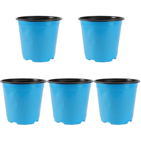 5pcs Round Bucket Thicken Plastic Flower Pots Tree Growing Bucket Garden Balcony Planters Pot (Blue, 5 Gallons Capacity)