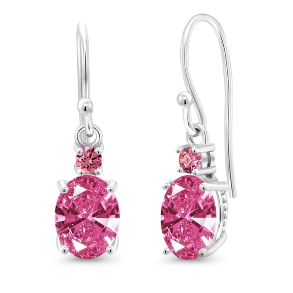Gem Stone King 10K White Gold Pink Zirconia and Fancy Pink Zirconia Dangle Earrings for Women Oval 8x6mm