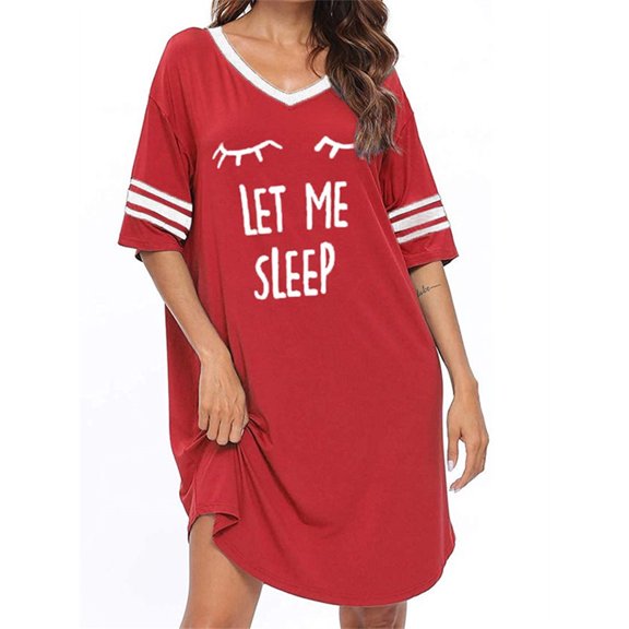 Langwyqu Women V Neck Loose Nightgowns Cute Printed Sleepwear
