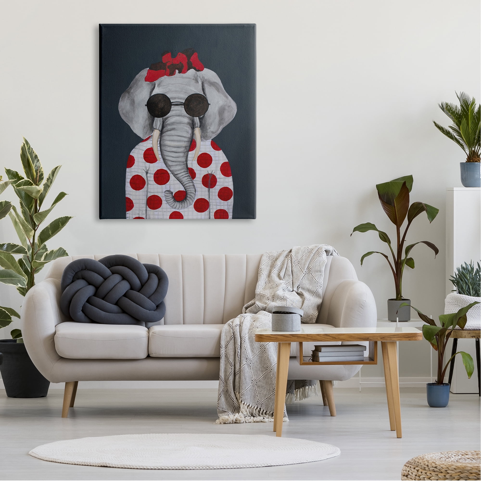 Stupell Industries Fashionable Elephant Sunglasses Bow Polka Dot Pattern Portrait Modern Painting Gallery-Wrapped Canvas Print Wall Art, 36 x 48, Design by Coco de Paris
