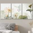 thumbnail image 3 of wall26 - 3 Panel Canvas Wall Art - Chinese Ink and Wash Painting Style Lotus Flowers - Giclee Print Gallery Wrap Modern Home Art Ready to Hang - 16"x24" x 3 Panels, 3 of 5