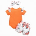 thumbnail image 3 of TOWED22 Baby Girl Clothes Summer Outfits Newborn Romper Ruffle Sleeve Infant Flower Shorts with Bow Headband Set 0-18 Months Orange,9-12 M, 3 of 8