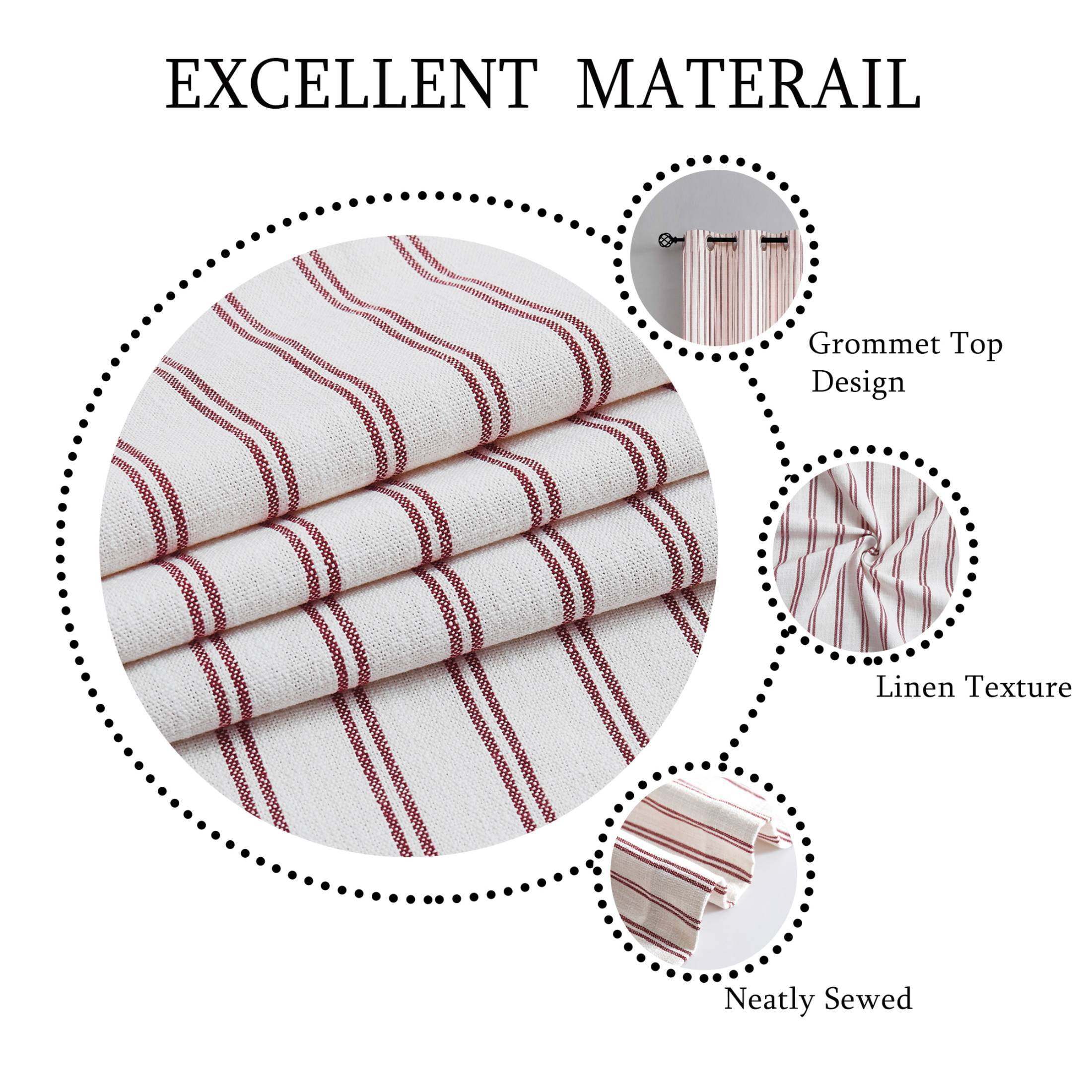 AZZCIA Red Striped Linen Semi Sheer Grommet Curtain Panels, 2 Panels, 40"W x 95"L