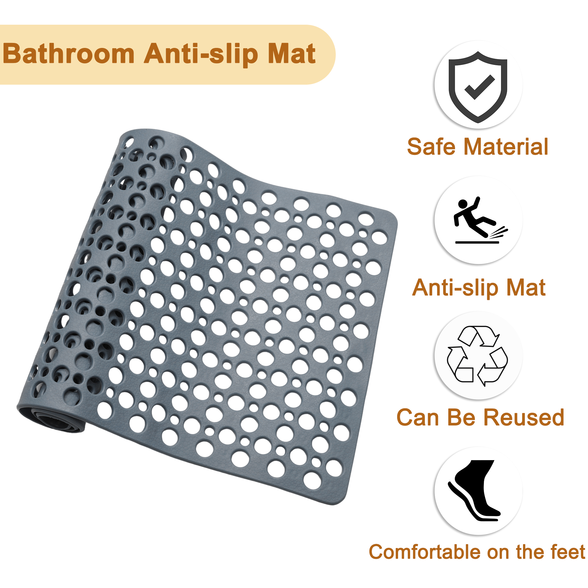 Unique Bargains Nonslip Bathtub Mat Bathtub Shower Mat Machine Washable Bath Mat for Tub Nonslip 34.65"x15.75" Grey