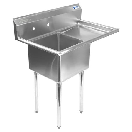 GRIDMANN 1 Compartment NSF Stainless Steel Commercial Kitchen Prep & Utility Sink w/ Drainboard - 39 in. (Sportsman's Best Utility Sink)