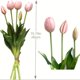 thumbnail image 5 of Ramo de 5 tulipanes artificiales de tacto realista: vibrantes flores rosas con tallos verdes for decorar la mesa del hogar, fiestas, bodas y San Valentín., 5 of 8