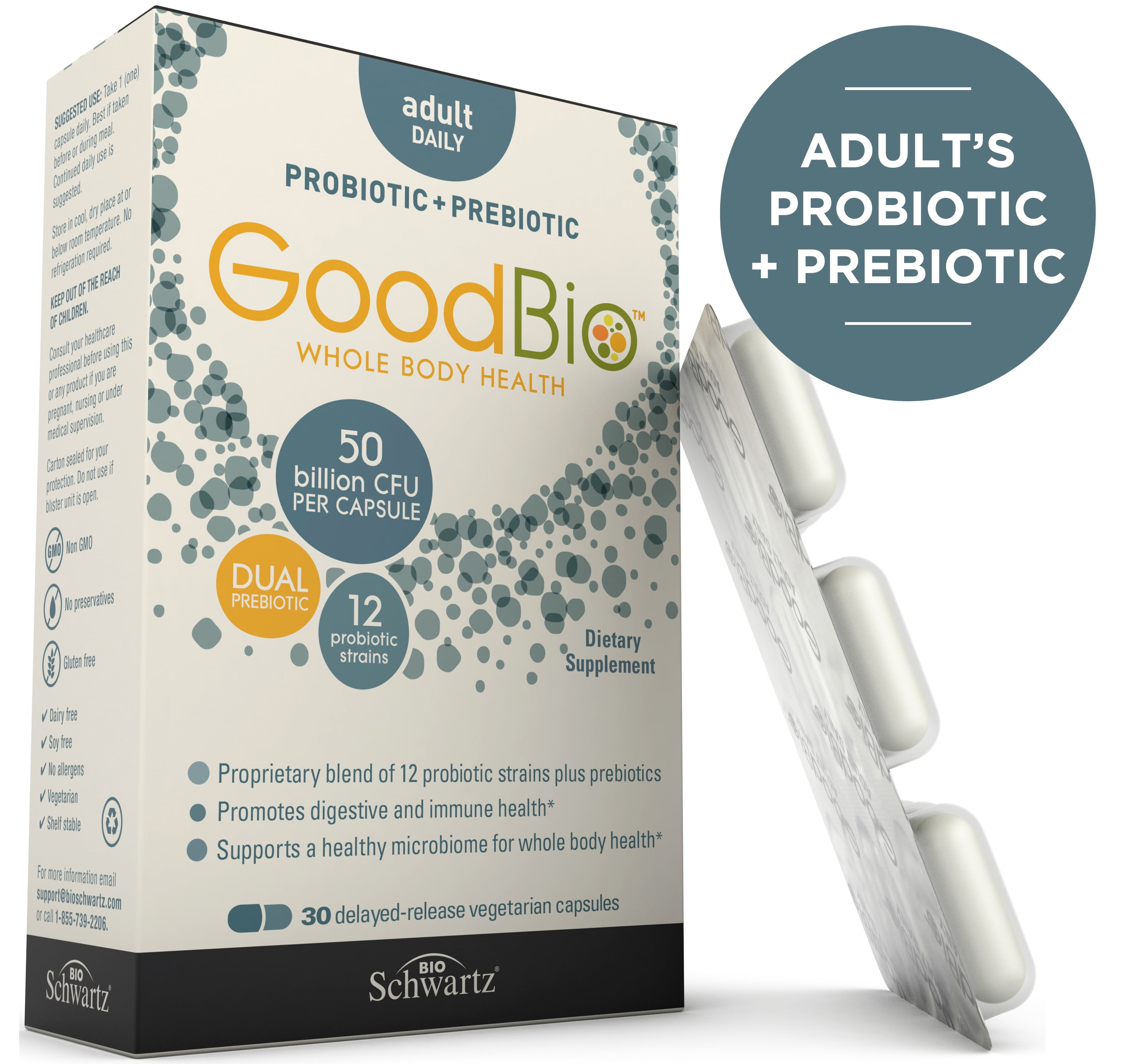 GoodBio Probiotics + Prebiotics for Adults Digestive & Immune Support