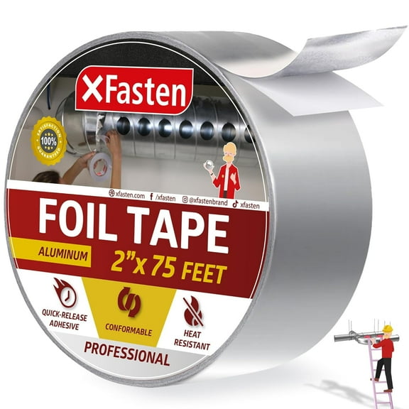 XFasten Heat Resistant Aluminum Foil Tape, 2" x 75 ft, 3.6 mil, HVAC Sealing