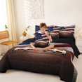 thumbnail image 3 of Manfei Cartoon Football Queen Bedding, US Flag Sport Bedding Comforter Set Queen, Red White Blue, Black Reversible 7pcs, 3 of 6