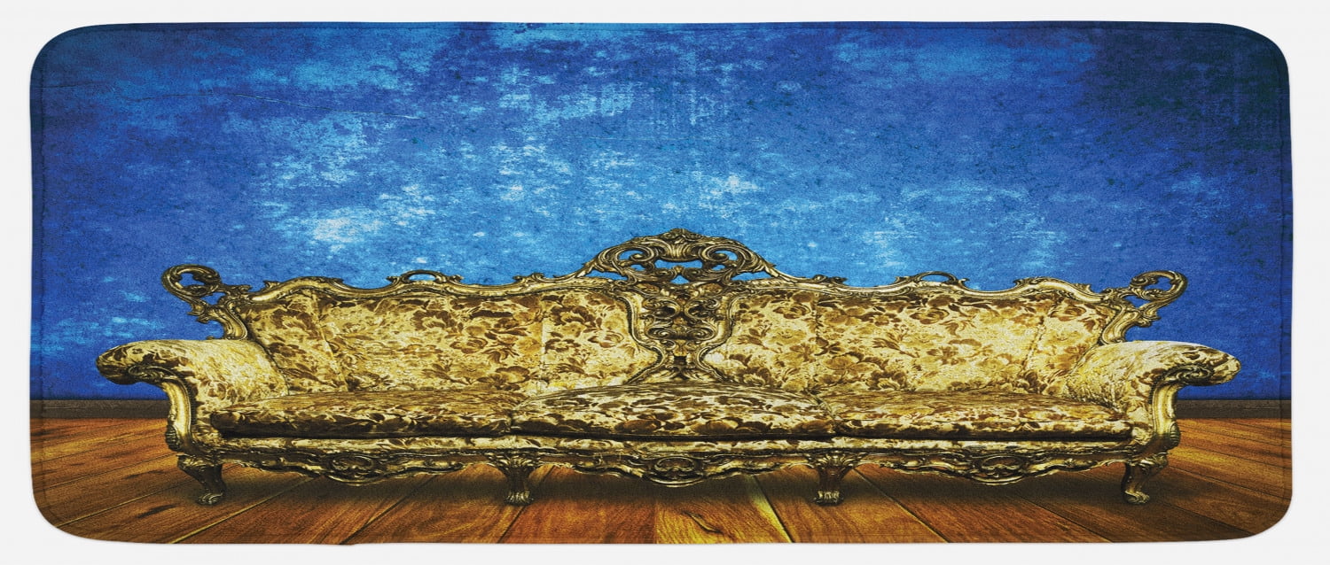 Victorian Kitchen Mat, Victorian Sofa in Room Interior Wooden Floor Timber Panel Curve Aged