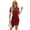 Burgundy, variant on Women's Ruched Tied Round Neck Mini Dress with Sheer Overlay Ravon Polyester Spandex Blend for Party and Evening Wear
