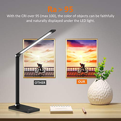 Samuyang LED Desk Lamp with USB Charging Port,Bedroom Eye-Caring Table Lamps,5 Lighting Modes&3 Brightness Levels,Touch Control Dimmable Foldable Office Lamp for Reading,Studying,Working 