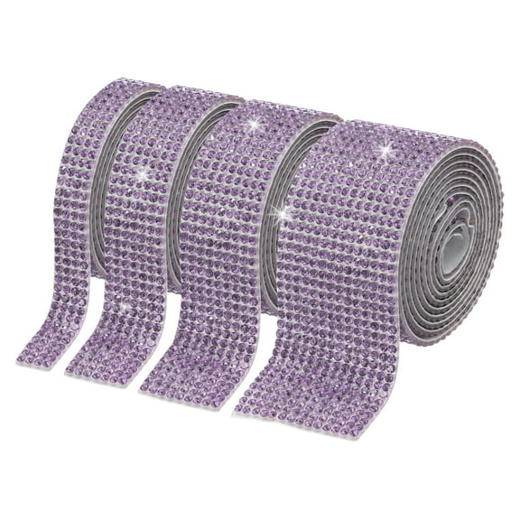 Uxcell 4Roll Rhinestone Ribbon, 0.35"/0.59"/1.06"/1.18"Self Adhesive Crystal Rhinestone Strips, 1yard Resin Bling Diamond Sticker for DIY Crafts Phone Decorations, Purple