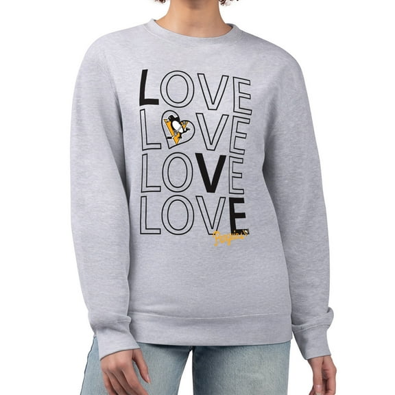 Women's G-III 4Her by Carl Banks Heather Gray Pittsburgh Penguins Lots Of Love Team Logo Graphic Pullover Sweatshirt