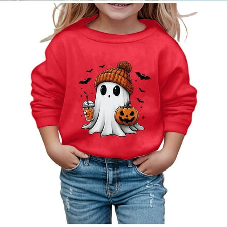 

KTMKH Crewneck Sweatshirts for Girls Boys Letter Print Children Fashion Halloween Cute Printed Crew Neck Hoodless Long Sleeve Sweatshirt for 4-5 Years