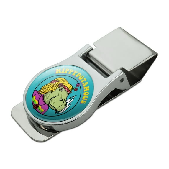 Hippypotamous Hippy Hippo Funny Humor Satin Chrome Plated Metal Money Clip