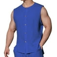 thumbnail image 1 of Tank Top for Men, Mens Casual Fashion Solid Round Neck Sleeveless Tops Button Up Cardigan Tank Tops, 1 of 5