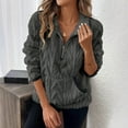 thumbnail image 4 of Women's Winter Solid Color Half Zip Lapel Collar Jacquard Print Sweatshirt, Fleece Lined Pocket Hoodless Long Sleeve Pullover Top with Loose Fit Comfortable Fabric for Casual Daily Wear Dark Gray S, 4 of 7