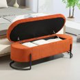 thumbnail image 3 of Storage Ottoman, Upholstered Ottoman Bench with Safety Hinge, Entryway Padded Footstool for Living Room & Bedroom, Orange, 3 of 7