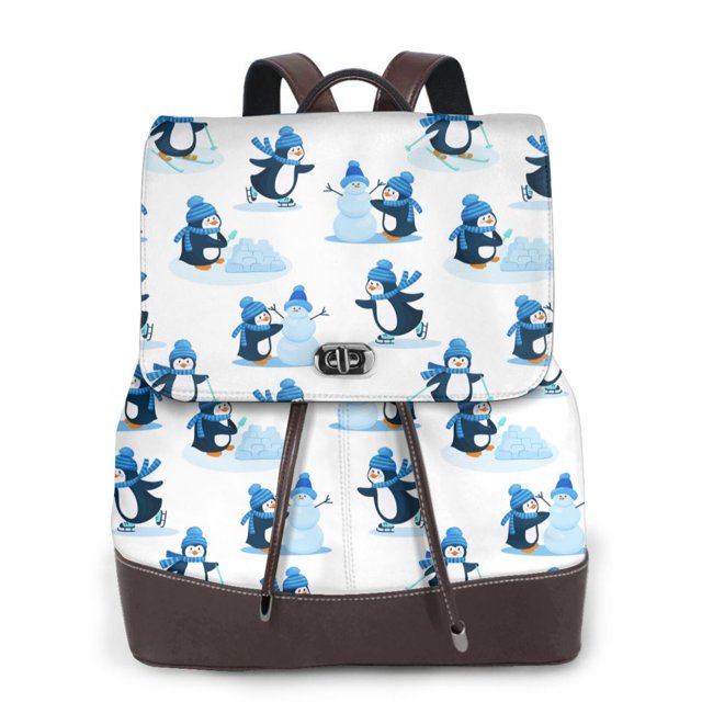 Balery Penguin Winter Fun Mochila de Cuero para Mujeres, Gran Capacidad, Bolsa de Viaje Multifuncional, Mochila de Cuero y Bolsa de Hombro para Mujeres