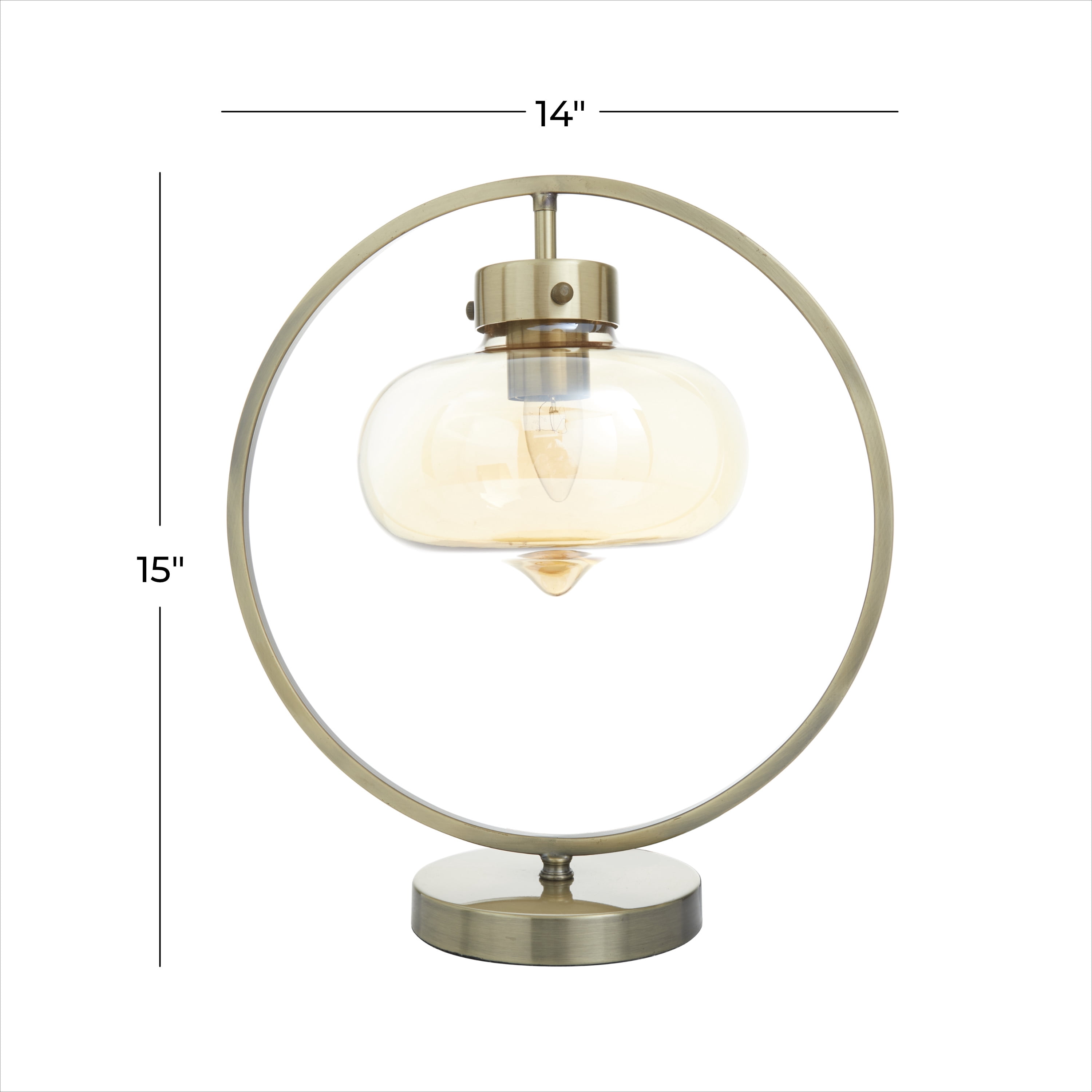DecMode 15" Circular Framed Gold Accent Lamp with Clear Glass Shade