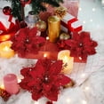 thumbnail image 5 of MINKUROW 16 PCS Poinsettia Flower Artificial Poinsettia with Clips Christmas Decor Glitter Poinsettia Christmas Ornaments Christmas Tree Flower Decorations with Stems DIY Xmas Wreath Holiday Home, 5 of 7