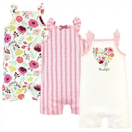 UPC: 0660168632019 | Touched by Nature Baby Girl Organic Cotton Rompers 3pk Botanical 0-3 Months