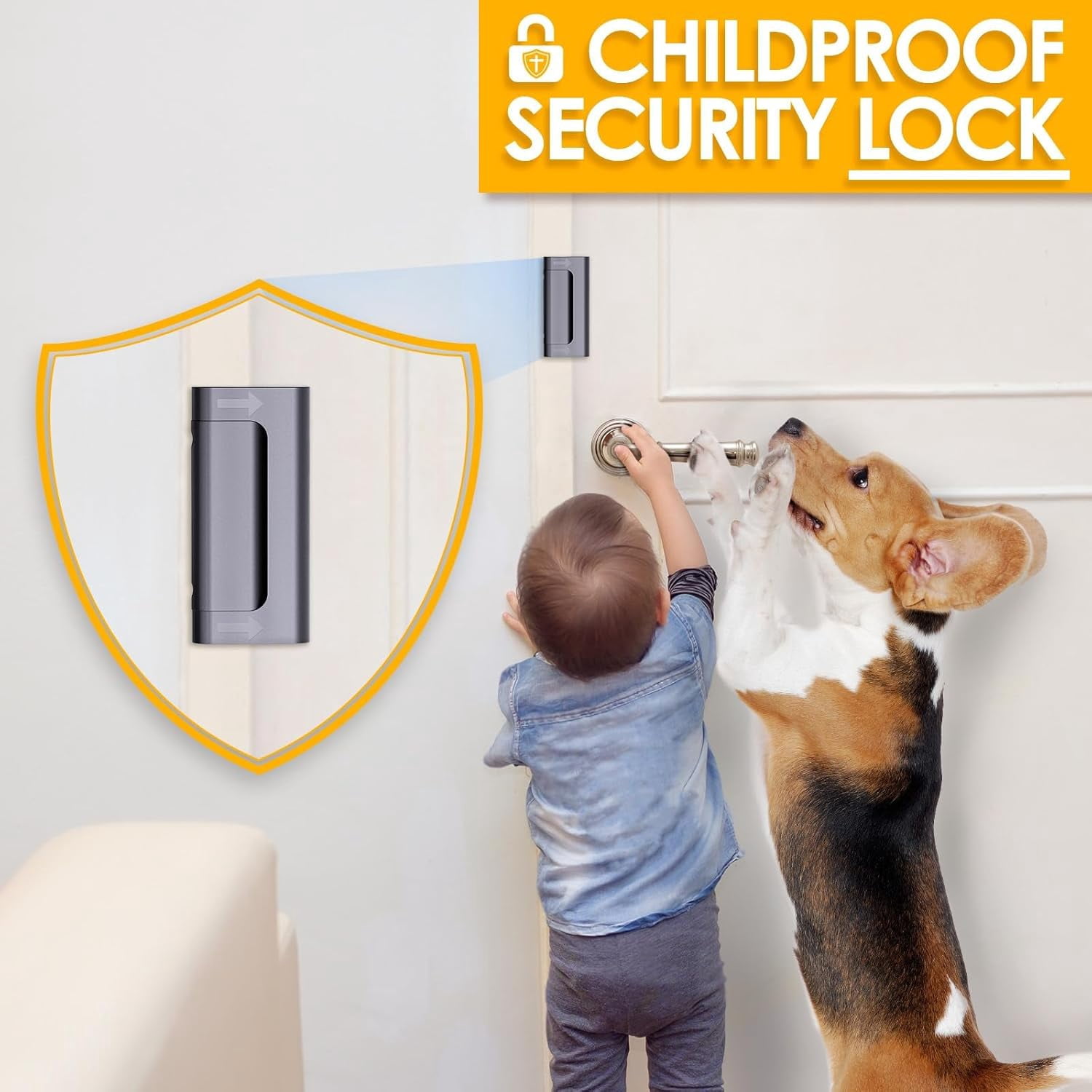 Home Security Door Reinforcement Lock: Metal Door Locks for Front Door Locks for Kids Safety Withstand 800 lbs Child Proof Door Latch for Top Inside Deadbolt Lock Home Defender Guard Flip Extra Lock