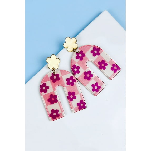 2 INCHES FLOWER PRINT U SHAPED ACETATE POST EARRINGS