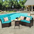 thumbnail image 3 of Gymax 4PCS Patio Furniture Set Outdoor Rattan Sectional Sofa Set w/ Turquoise Cushions, 3 of 10