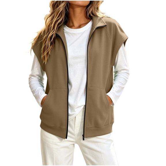 Women's Sleeveless Zip Up Sweatshirt Vest Stand Collar Athletic Sweatshirt Jacket with Pockets for Spring Fall Winter Daily Athleisure Loungewear