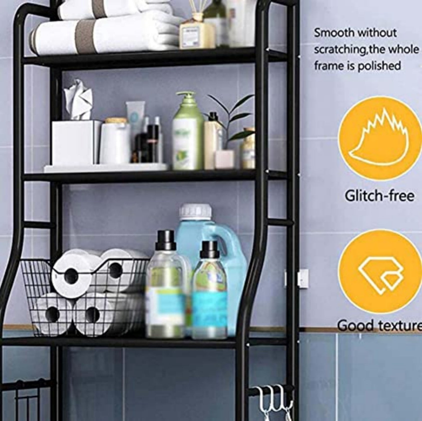 Over The Toilet Storage Rack, 3 Tier Freestanding Bathroom Organizer Shelf, Anti-Rust Metal Space Saving Laundry & Toilet Storage Rack, White