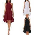 thumbnail image 6 of Women Sleeveless Halter High Low Pleated A-Line Flare Hem Chiffon Midi Dress, 6 of 9