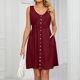 thumbnail image 5 of Vestido Vestido de vacaciones con cuello redondo y bolsillo con botones (rojo vino XXL) Ygjytge Vino rojo T XXL para Mujer, 5 of 7
