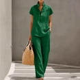 thumbnail image 3 of Idoravan womens 2 piece sets casual sets Women Linen Two Piece Set Short Sleeve Stand Collar Shirt And Wide Leg Pants Casual Summer Outfit, 3 of 8