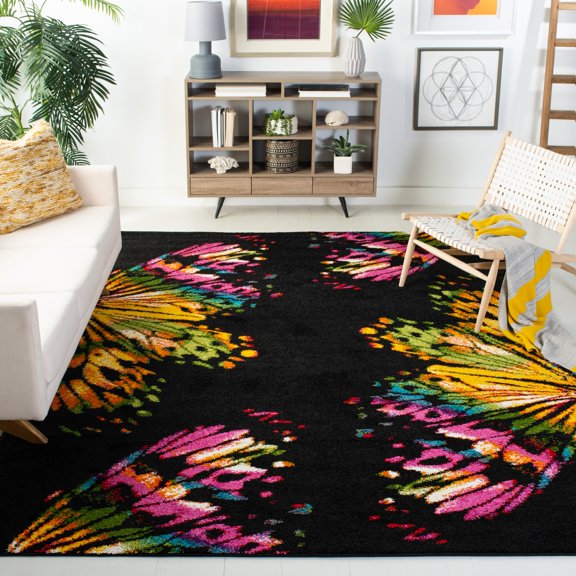 Safavieh Fiesta Augustin Floral Shag Area Rug, Black/Yellow, 8' x 10'
