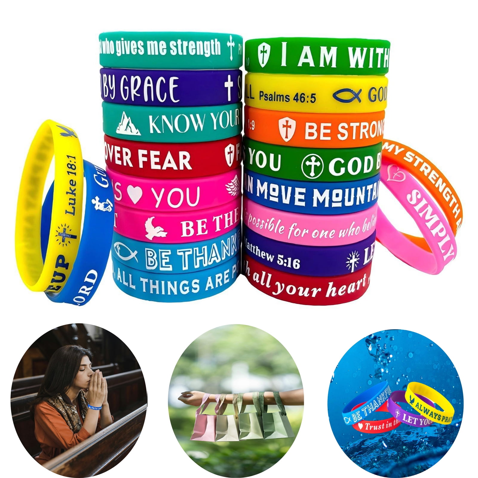 kilofly Confezione da 8 braccialetti in silicone con versi della Bibbia cristiana