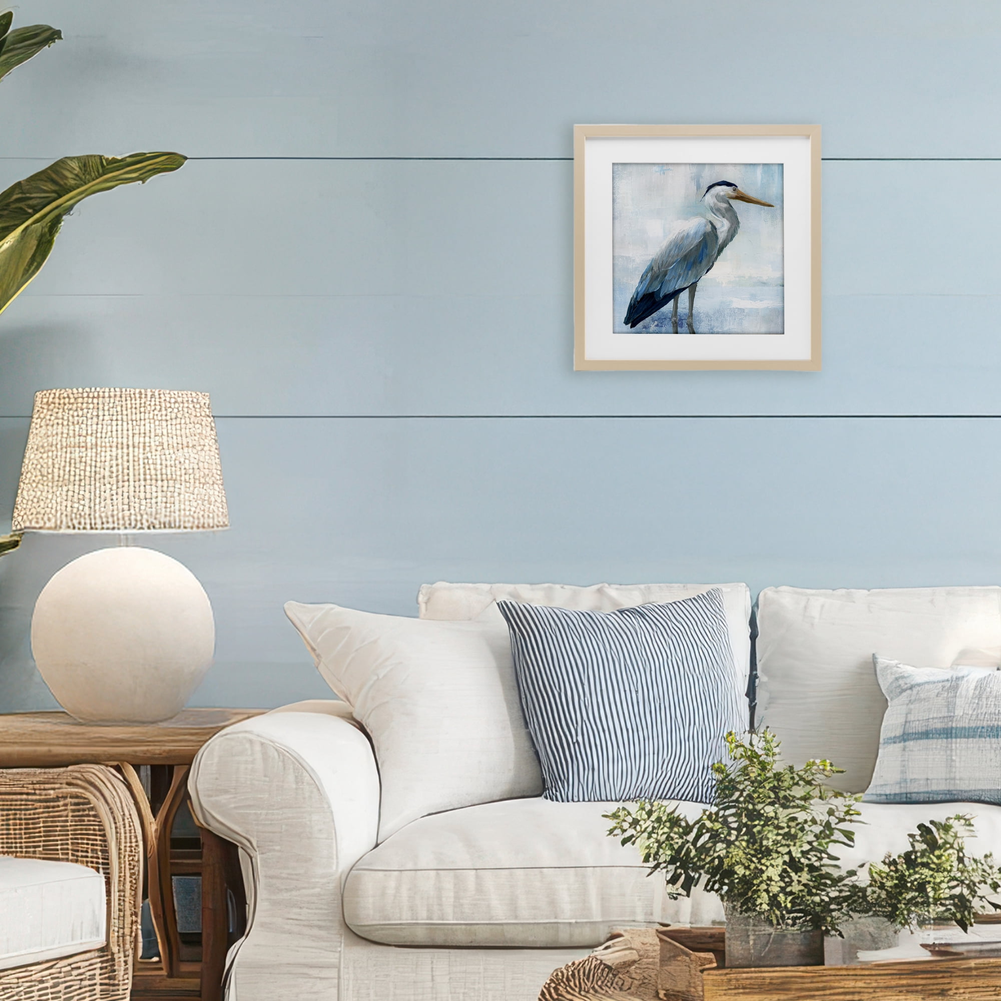 Stupell Industries Serene Blue Heron In Aqua Birch Framed Print Under Glass, design by Nan