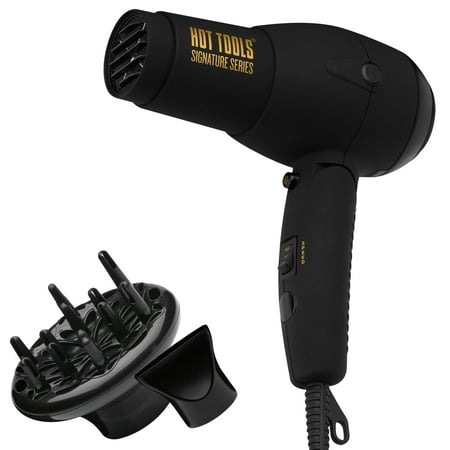 HOT TOOLS Signature Series 1875W IONIC Travel Hair Dryer, Black with Concentrator &