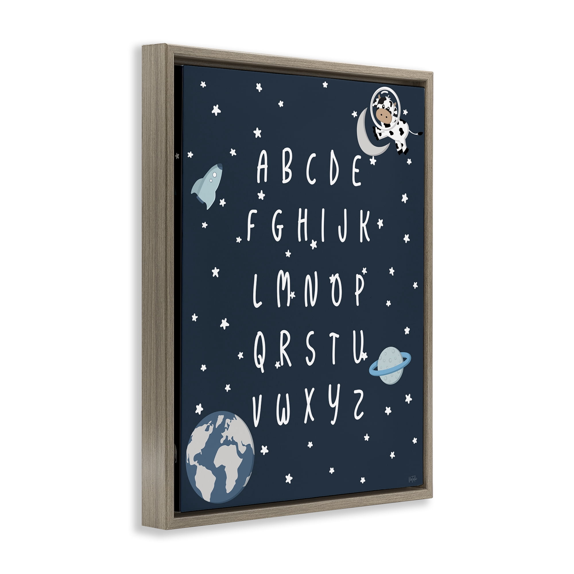 Stupell Industries Outer Space Alphabet Novelty Painting Brown Floater Framed Art Print Wall Art, 25 x 31