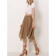thumbnail image 3 of DARING DIVA Women's Asymmetrical Hem Elastic Waist Chiffon Flowy Midi Skirt Medium Camel, 3 of 6