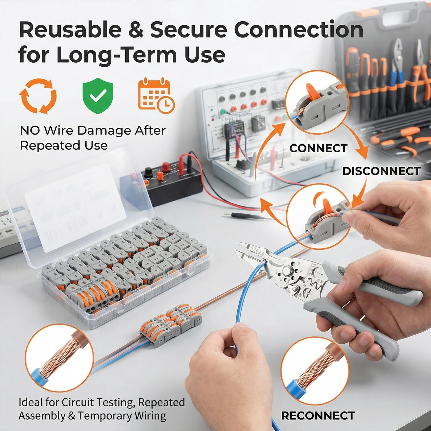 Universal Quick Lever Electrical Wire Connectors, 24-12 AWG 50/100Pcs Kit – Push-In Wire Splice, 1 in 1 Out, with Stripper