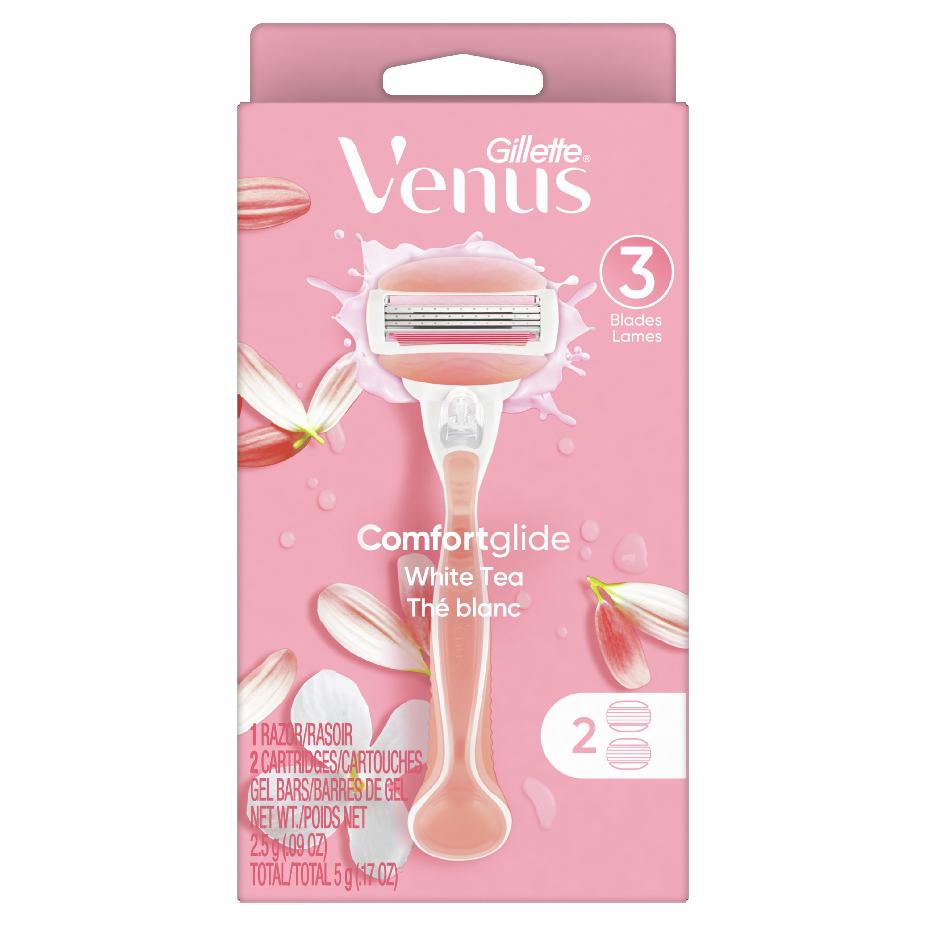 Venus Gillette ComfortGlide Womens Razor, White Tea, 2 Blade Refills